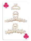 Load image into Gallery viewer, Elegant 3-Piece Floral Pearl Hair Claw Set