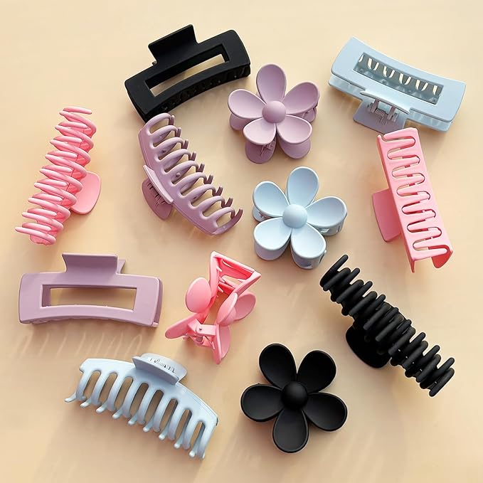 12-PCS Matte Claw Clip Set – Stylish, Durable Hair Accessories for All