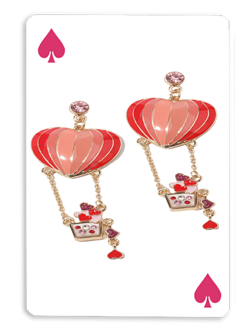 Romantic Hot Air Balloon Dangle Earrings with Heart and Floral Accents